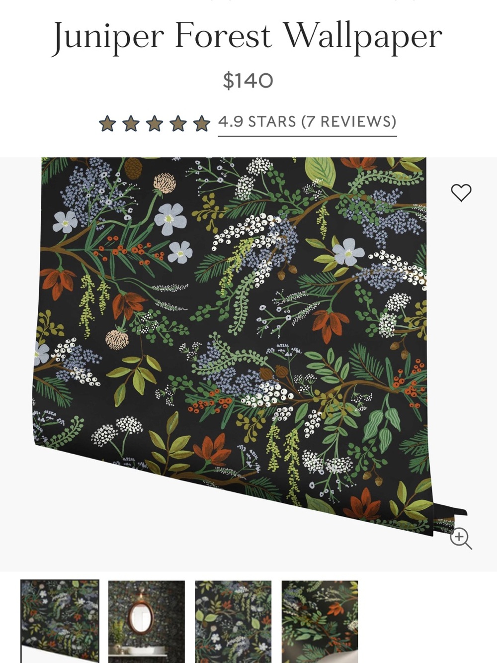 Rifle Paper - Juniper Forest Wallpaper (reduced opened roll).